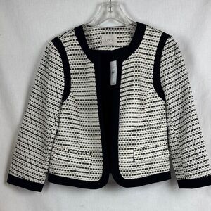 LOFT Ann Taylor Black and Cream white pattern Textured Blazer crop size 8 NWT